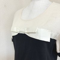 画像2: TO BE CHIC(トゥービーシック)　レディース　カットソー　半袖　コンビ　リボン付き　黒　アイボリー