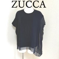 画像1: ZUCCA　ズッカ　レディース　Tシャツ　半袖　シルク切り替え　ブラック　黒