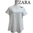画像1: ザラ　ZARA　レディース　半袖　カットソー　パール付き　白　ホワイト　無地　M (1)