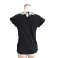 画像4: TOCCO CLOSET　レース襟付き　スカラップカットスリーブ　リブカット　プルオーバー　黒 (4)