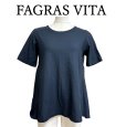 画像1: FAGRAS VITA ファグラスヴィータ レディース　カットソー　半袖　Aライン　前上がり　ネイビー　紺　無地　M　日本製 (1)