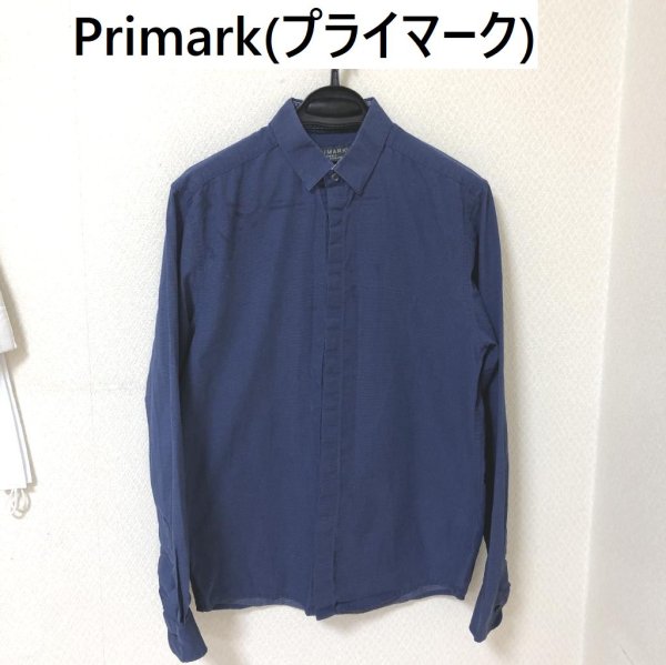 画像1: Primark(プライマーク) レギュラーカラー メンズ 長袖シャツ ピンドット ブルー (1)