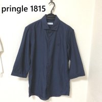 画像1: pringle 1815 メンズ レギュラーカラー 7分袖シャツ ネイビー 40号
