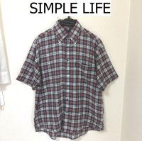 画像1: SIMPLE LIFE シンプルライフ メンズ 半袖 レギュラーカラーシャツ マドラスチェック