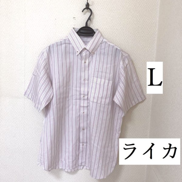 画像1: ライカ メンズ ボタンダウン シャツ 半袖 マルチストライプ ホワイト ピンク L (1)