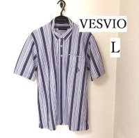 画像1: ベスビオ（VESVIO） メンズ レギュラーカラー 鹿の子シャツ 半袖 ストライプ パープル L