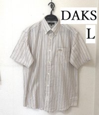 画像1: DAKS ダックス メンズ ゴルフ ポロシャツ 半袖 ベージュ ストライプ L