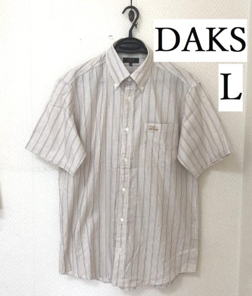 画像1: DAKS ダックス メンズ ゴルフ ポロシャツ 半袖 ベージュ ストライプ L (1)