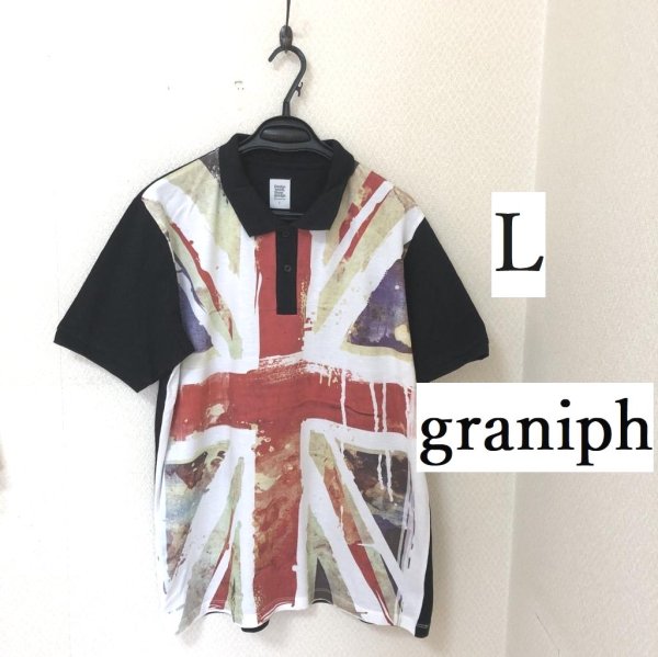 画像1: graniph グラニフ ユニオンジャック イギリス国旗 メンズ ポロシャツ 半袖 ブラック (1)