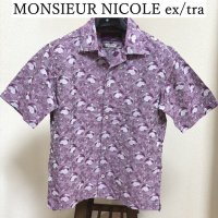 画像1: ムッシュニコルエクストラ　MONSIEUR NICOLE ex/tra　メンズ　半袖シャツ　パープル　LEGGIUNO　オープンカラーシャツ