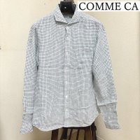 画像1: コムサ　COMME CA　メンズ　リネンシャツ　涼しい　レギュラーカラー　長袖　チェックシャツ　L