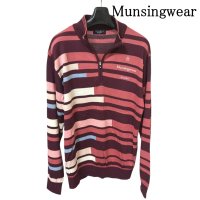 画像1: マンシングウェア　Munsingwear　メンズ　ゴルフウェア　ハーフジップセーター　ピンク　ボーダー　M