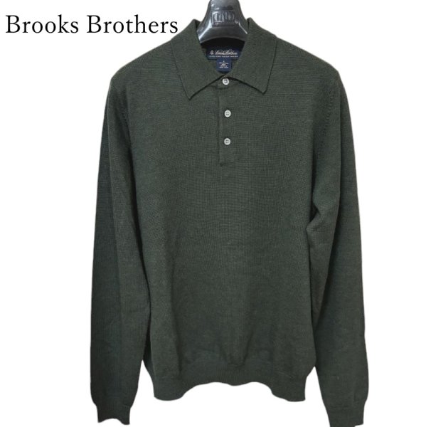 画像1: Brooks Brothers ブルックス ブラザーズ 　メンズ　襟付きニット　長袖　ポロセーター 　メリノウール 　グリーン　Ｓ (1)