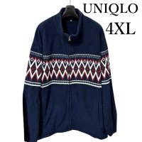 画像1: ユニクロ　メンズ　大きいサイズ　フリースジャケット　ネイビー　ネイティブ柄　4XL