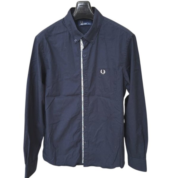 画像1: FRED PERRY　フレッドペリー　メンズ　ボタンダウンシャツ　長袖　カジュアルシャツ　ネイビー　無地　M　 (1)