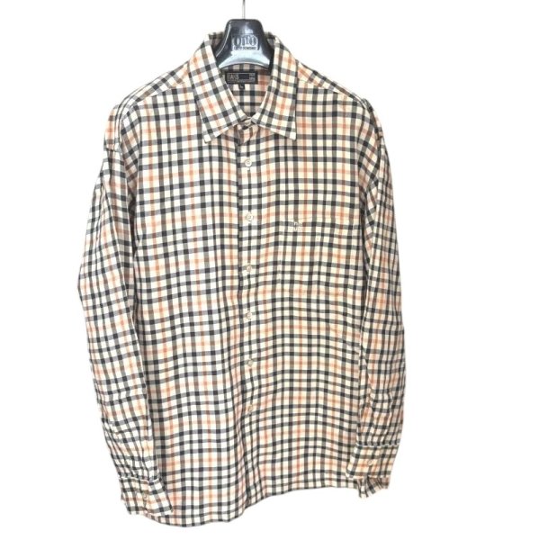 画像1: DAKS　メンズ　シャツ　長袖　レギュラーカラー　クラシックチェック　ブラウン　L　 (1)