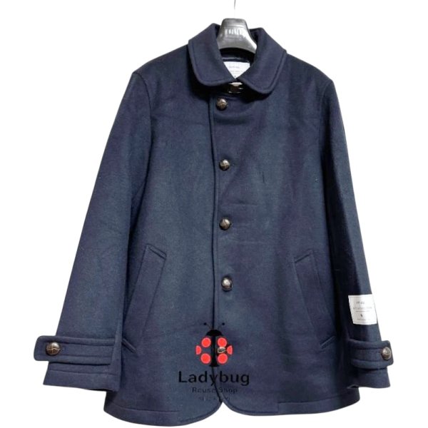 画像1: SHIPS any メンズ メルトンウール シングルPコート  ネイビー 紺 M 撥水 ストレッチ (1)