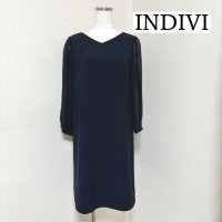 画像1: INDIVI　フォーマルワンピース　セレモニーワンピース　袖シフォン　ネイビー　36号　秋