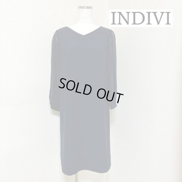 画像1: INDIVI　フォーマルワンピース　セレモニーワンピース　袖シフォン　ネイビー　36号　秋 (1)