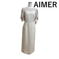 画像1: AIMER　フォーマルワンピース　5分袖　ロングワンピース　レース&シフォン　アイボリー　9号