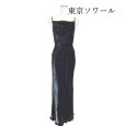 画像1: 東京ソワール　FUNQUETH　シャンタンロングドレス　ベロアリボン　黒　ブラック　9号 (1)
