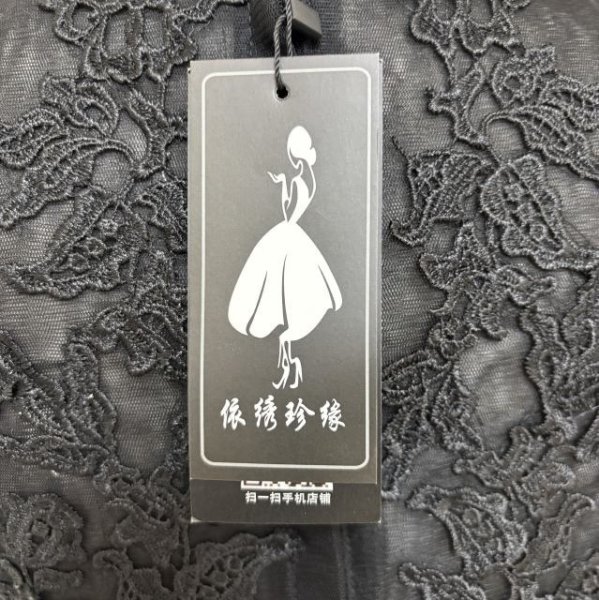 画像13: チャイナ服風　ハイネック　チュールレース　ロングドレス　ブラック　黒　M (13)