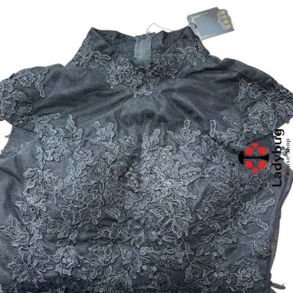 画像8: チャイナ服風　ハイネック　チュールレース　ロングドレス　ブラック　黒　M (8)