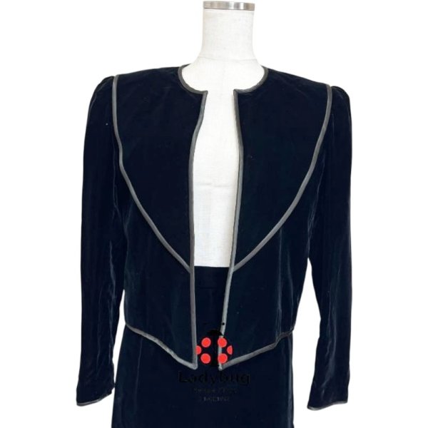 画像2: ビンテージ　ベルベット　レディーススーツ　マザーズスーツ　ノーカラージャケット　タイトスカート　7号 (2)