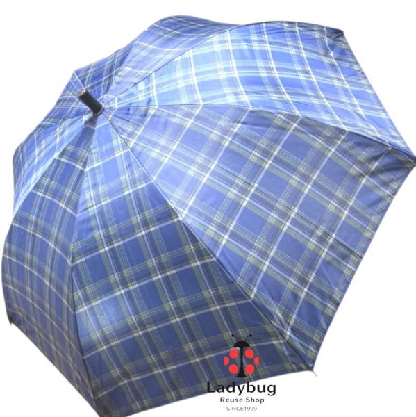 画像1: メンズ　ジャンプ傘　雨傘　65cm　タータンチェック　青　グリーン (1)