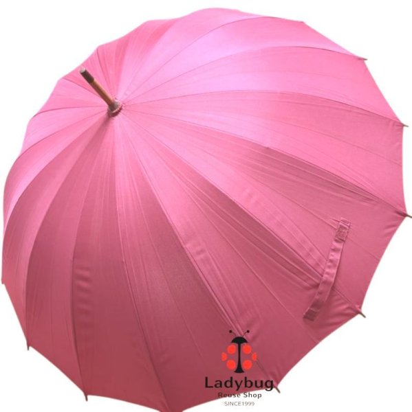 画像2: レディース　16本骨　赤い傘　雨傘　赤無地　ダークレッド　　65cm (2)