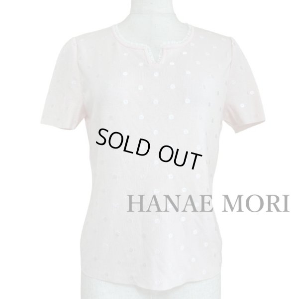 画像1: HANAE MORI モリハナエ 森英恵 レディース   サマーニット  半袖　接触冷感 ドット パステルピンク (1)