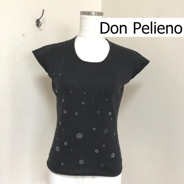 画像1: Don Pelieno ドンペリーノ ビーズ付き 半袖 サマーニット ブラック (1)