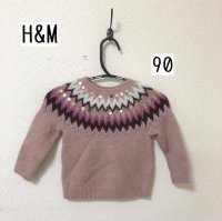 画像1: H&M ベビー服 女の子 スパンコール付き ノルディックニット ピンク 90