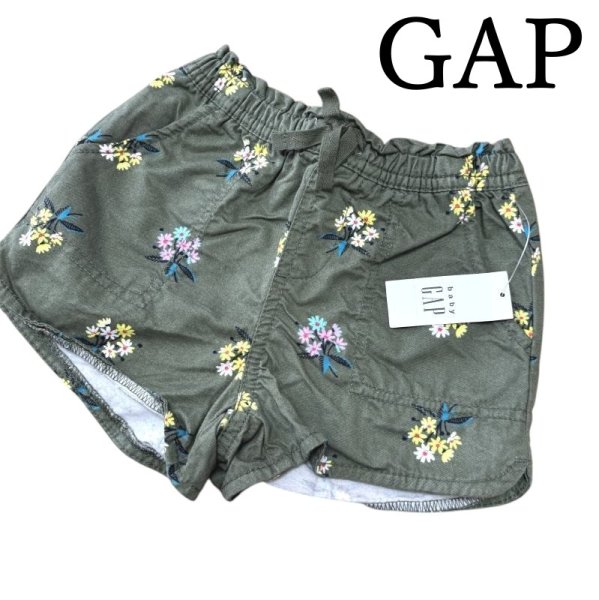 画像1: GAP　ショートパンツ　フラワープリント　モスグリーン　90 (1)