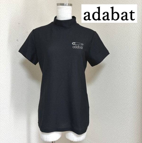 画像1: アダバット adabat　レディース 　ゴルフシャツ　ハイネック　Ｔシャツ 　半袖　黒　ブラック (1)