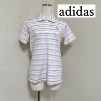 画像1: adidas 　アディダス　climalite　ゴルフシャツ　レディース　半袖　ホワイト　ボーダー　L