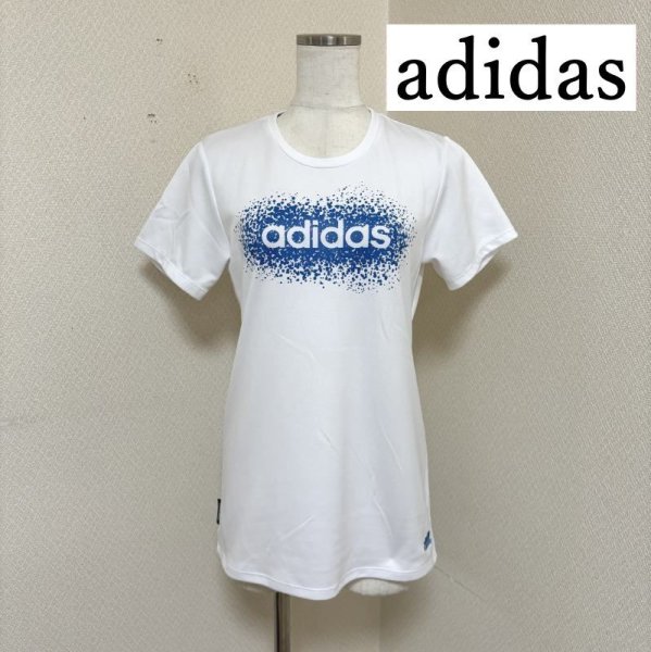 画像1: adidas 　アディダス　climalite　速乾　クール　接触冷感　レディース　半袖　Tシャツ　ホワイト　ロゴ入り　M (1)