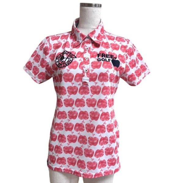 画像1: FILA GOLF　レディース　半袖　ポロシャツ　速乾　リンゴプリント　アップル　ホワイト　ゴルフウェア　L (1)