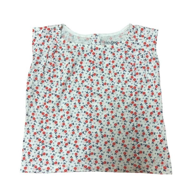 画像1: BABY　GAP　半袖　Tシャツ　カットソー　レトロ花柄　白　赤　90 (1)