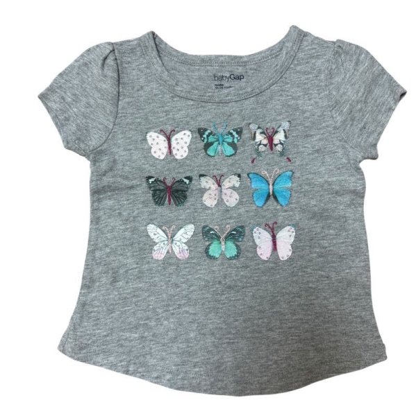 画像1: BABY　GAP　半袖　Tシャツ　カットソー　グレー　バタフライ　蝶々　90 (1)