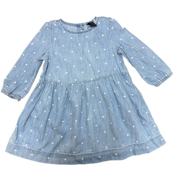 画像1: GAP　ダンガリーワンピース　長袖　水色　ドット　90　 (1)