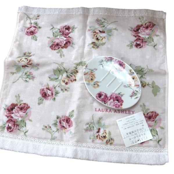 画像1: ローラアシュレイHOME ソープディッシュ　ハンドタオル　セット　 薔薇　ローズ (1)