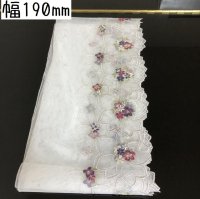 画像1: 手芸 レースリボンテープ 白×パープル花 幅190mm （50cm単位）