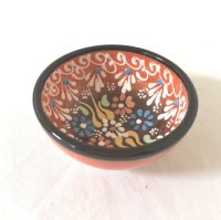 画像1: トルコ手書き陶器 ボウル 直径8cm フラワー オレンジ
