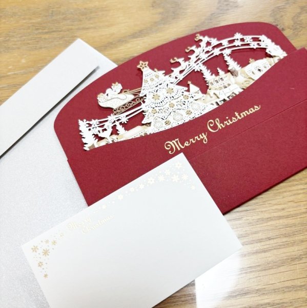 画像1: Leaf Work Company　立体クリスマスカード　レーザーカッティング　ホワイトクリスマス　もみの木　サンタクロース　となかい (1)