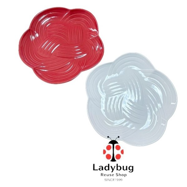 画像1: ナチュラルキッチン　赤い花　小皿　2枚セット (1)