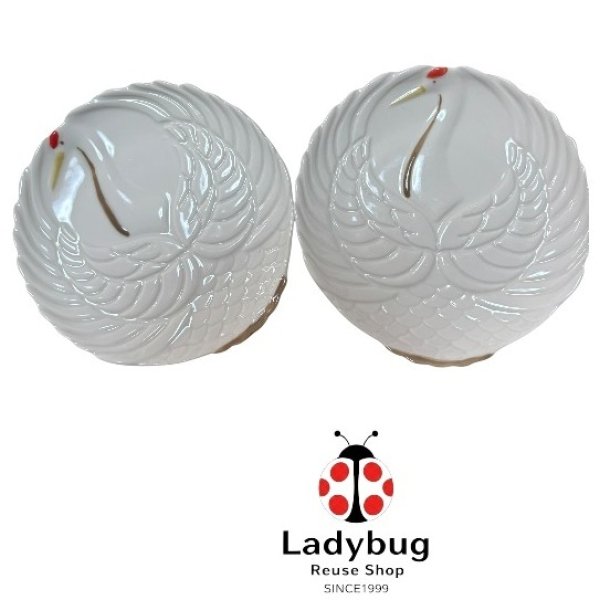 画像1: ナチュラルキッチン　鶴　つる　正月　小皿　朱色　オレンジ　2枚セット (1)