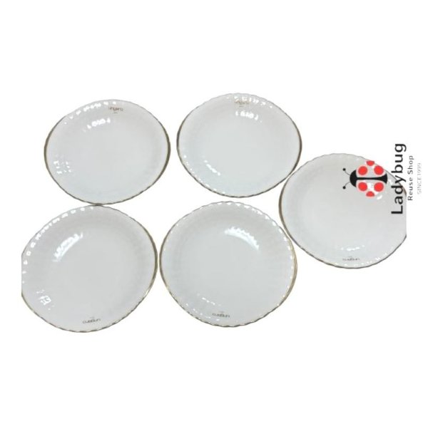 画像1: UNGARO MAEHATA　前畑陶器　ケーキ皿　ケーキソーサー　パーティ皿　楕円プレート 　金装飾　皿　17×16　5枚セット (1)