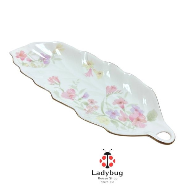 画像1: ジョセフ エロール　サンドイッチプレート　金装飾　リーフ型　デザート皿　菓子皿　30×11 (1)