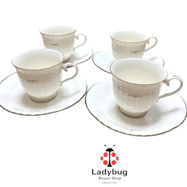 画像1: UNGARO MAEHATA　前畑陶器　コーヒーカップ&ソーサー　金装飾　4客セット (1)